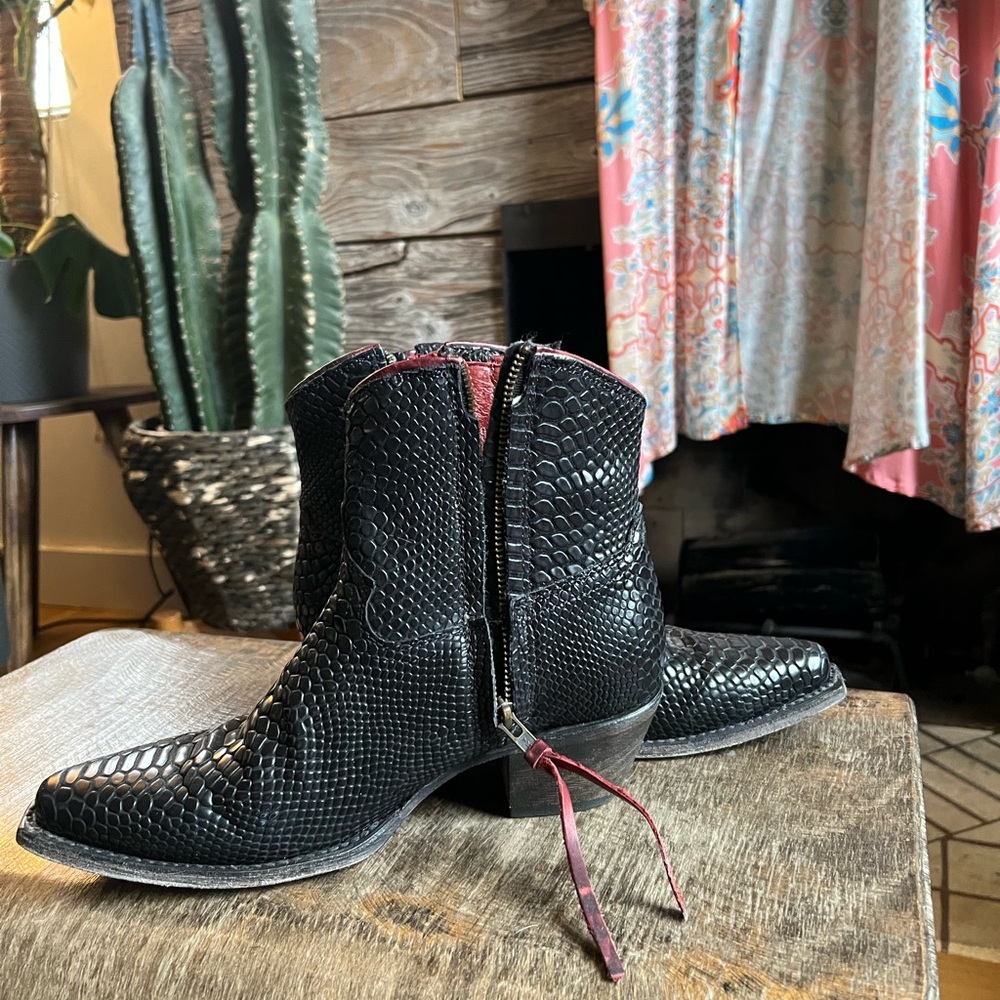 Freebird by Steven Black Embossed Snakeskin Ankle Booties - Picture 9 of 9